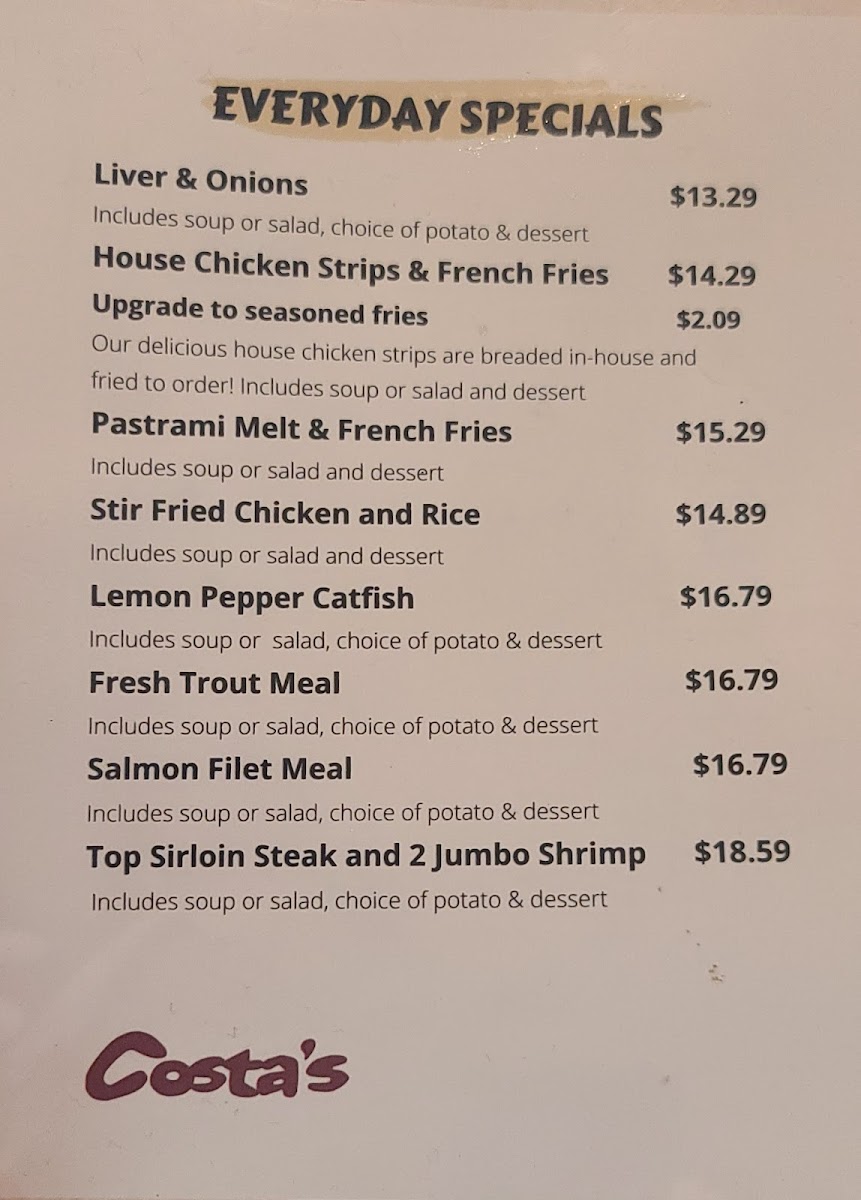 Costa's Family Restaurant Menu - Image 2
