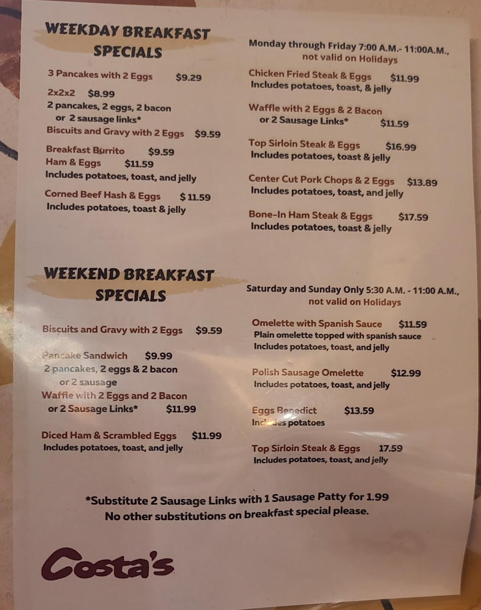 Costa's Family Restaurant Menu - Image 6
